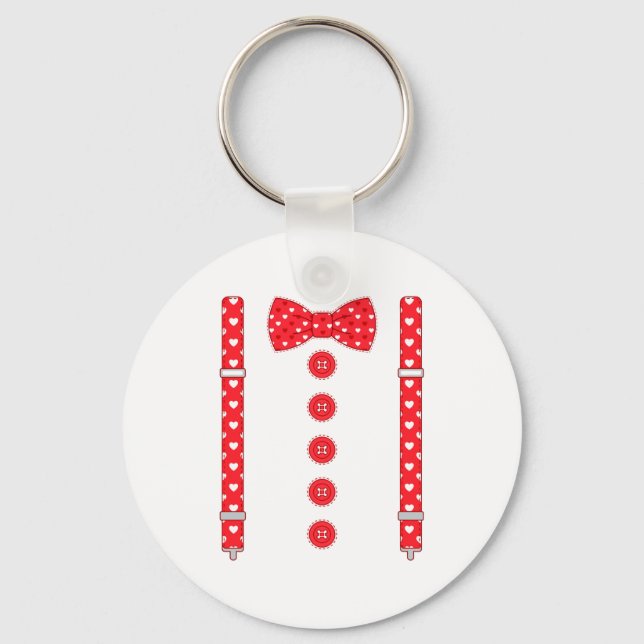 Funny Hearts Bow Tie Suspenders Valentine's Day Co Keychain (Front)