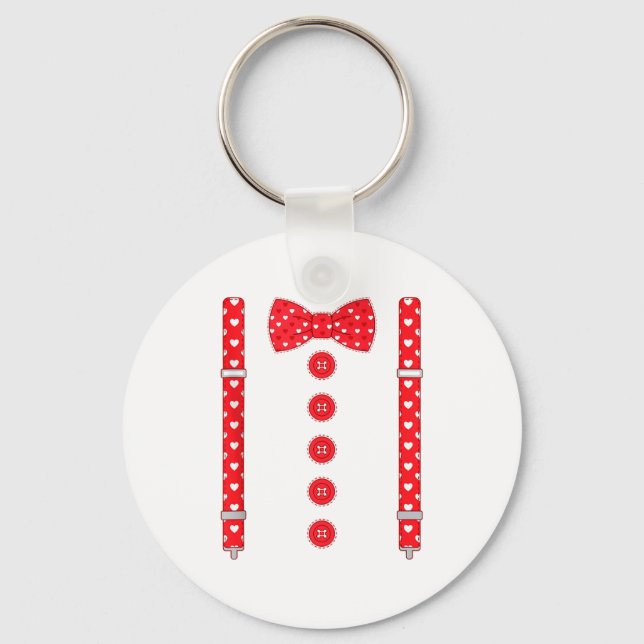 Funny Hearts Bow Tie Suspenders Valentine's Day Co Keychain (Front)