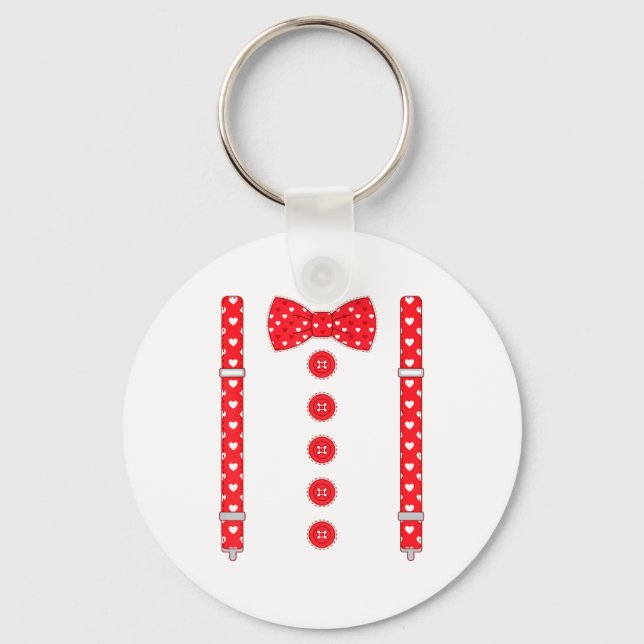 Funny Hearts Bow Tie Suspenders Valentine's Day Co Keychain (Front)