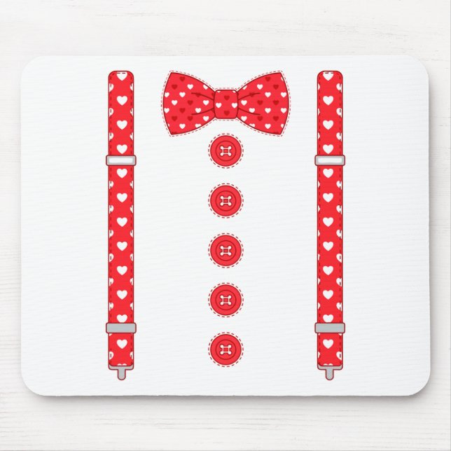 Funny Hearts Bow Tie Suspenders Valentine's Day Co Mouse Pad (Front)
