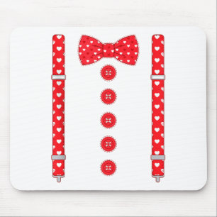 Funny Hearts Bow Tie Suspenders Valentine's Day Co Mouse Pad