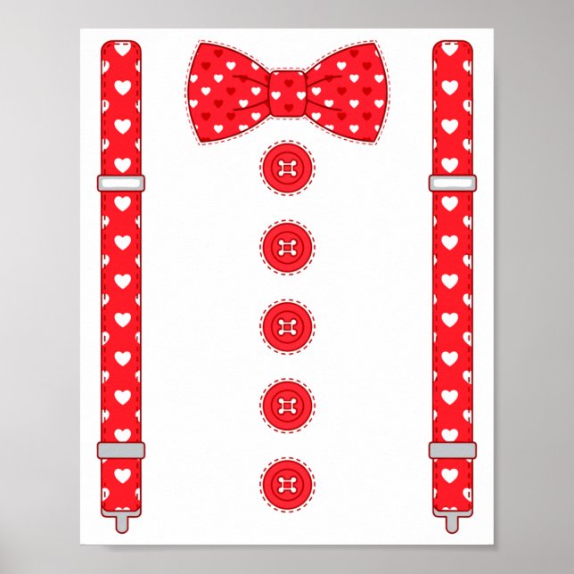 Funny Hearts Bow Tie Suspenders Valentine's Day Co Poster (Front)