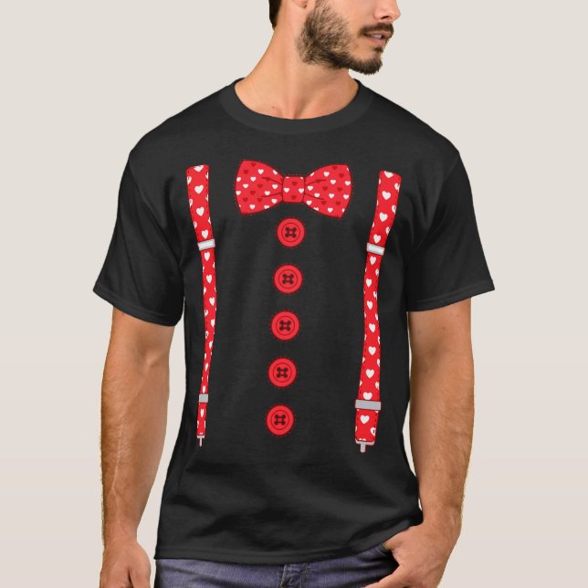 Funny Hearts Bow Tie Suspenders Valentine's Day Co T-Shirt (Front)