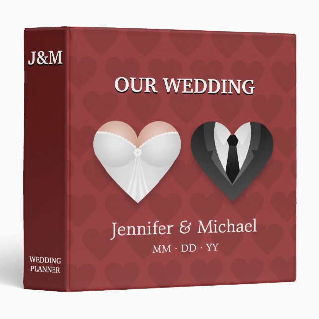 Funny Hearts Bride Groom Wedding Planner Binder (Front/Spine)