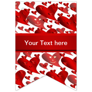 funny, hearts, heart, red, love, valentine, glossy bunting flags