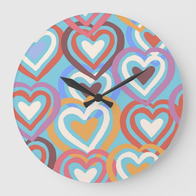 Funny Hearts: Seamless Texture Pattern. Large Clock (Front)