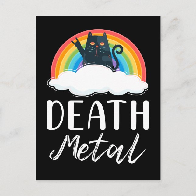 Funny Heavy Death Metal Cat Rainbow Rock Music Postcard (Front)