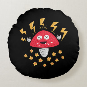 Funny Heavy Metal Mushroom Round Pillow