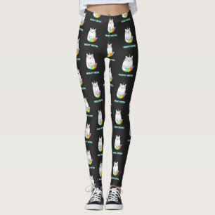 Funny heavy metal unicorn rainbow cat leggings