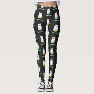 Funny heavy metal unicorn rainbow cat leggings