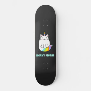 Funny heavy metal unicorn rainbow cat  skateboard