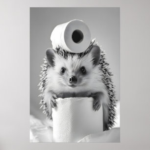 Funny Hedgehog Bathroom Print, Toilet Paper Humor Poster
