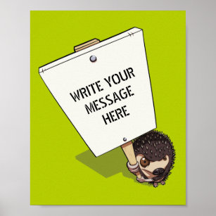 Funny Hedgehog Cartoon Protestor With Placard Poster