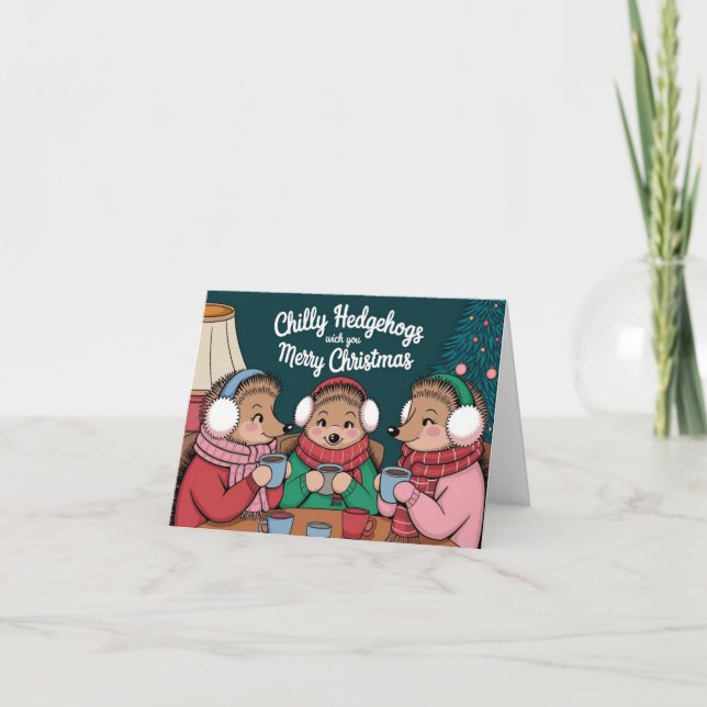 Funny Hedgehog Christmas Card (Front)