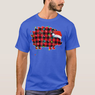 Funny Hedgehog Christmas Tree Red Plaid Xmas Anima T-Shirt