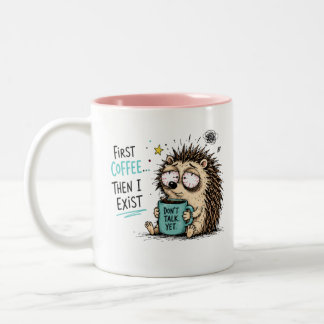 Funny Hedgehog Coffee Lover Design  Two-Tone Coffee Mug