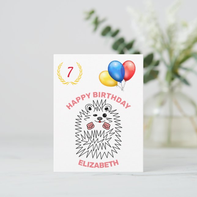 Funny Hedgehog. Happy Birthday Customizable Postcard (Standing Front)