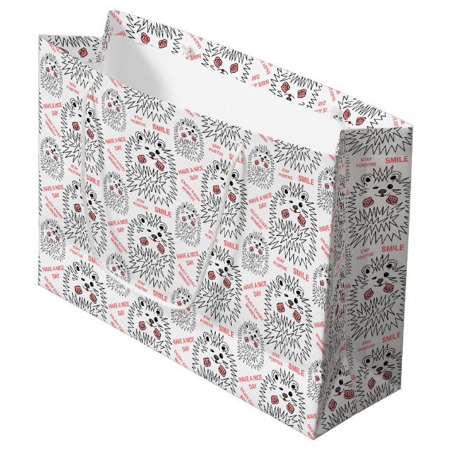 Funny Hedgehog. Have A Nice Day Customizable Large Gift Bag (Front Angled)