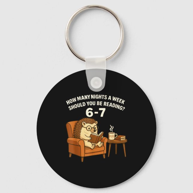 Funny Hedgehog Reading Book 67 Six Seven Meme  Keychain (Front)