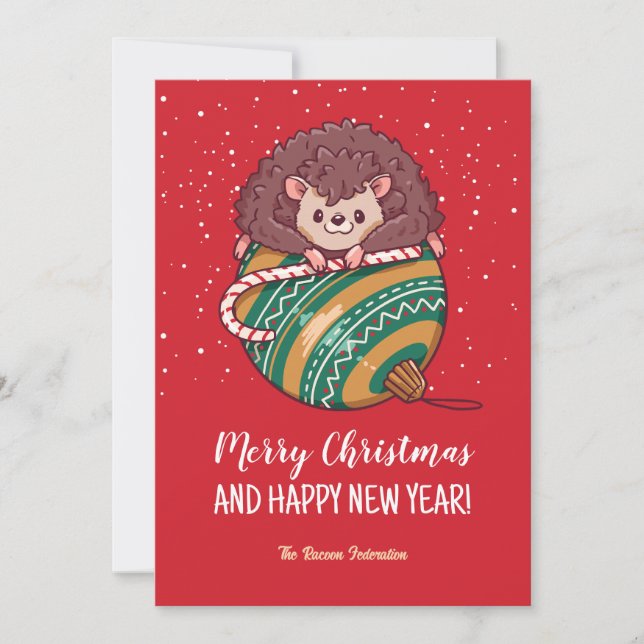 Funny Hedgehog Snow Winter Holiday Merry Christmas Card (Front)