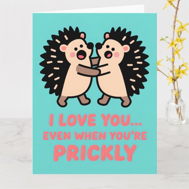 Funny Hedgehog Valentine Humor Greeting Card (Yellow Flower)