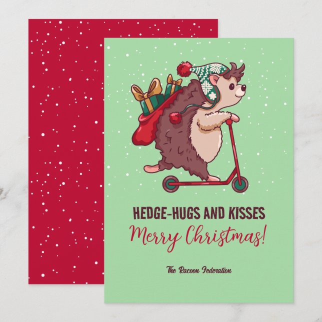 Funny Hedgehog Winter Holiday Merry Christmas Card (Front/Back)