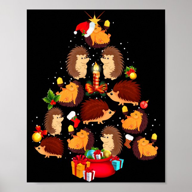 Funny Hedgehogs Christmas Tree Light Pajama Hedgeh Poster (Front)