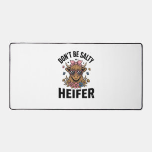 Funny Heifer Cow Floral Butterfly Vintage Design_1 Desk Mat