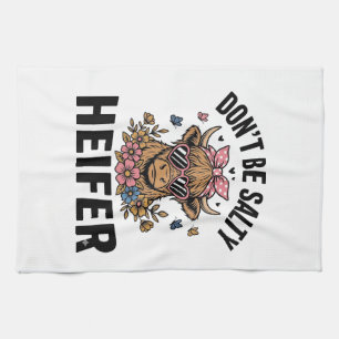 Funny Heifer Cow Floral Butterfly Vintage Design_1 Kitchen Towel