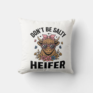 Funny Heifer Cow Floral Butterfly Vintage Design_1 Throw Pillow