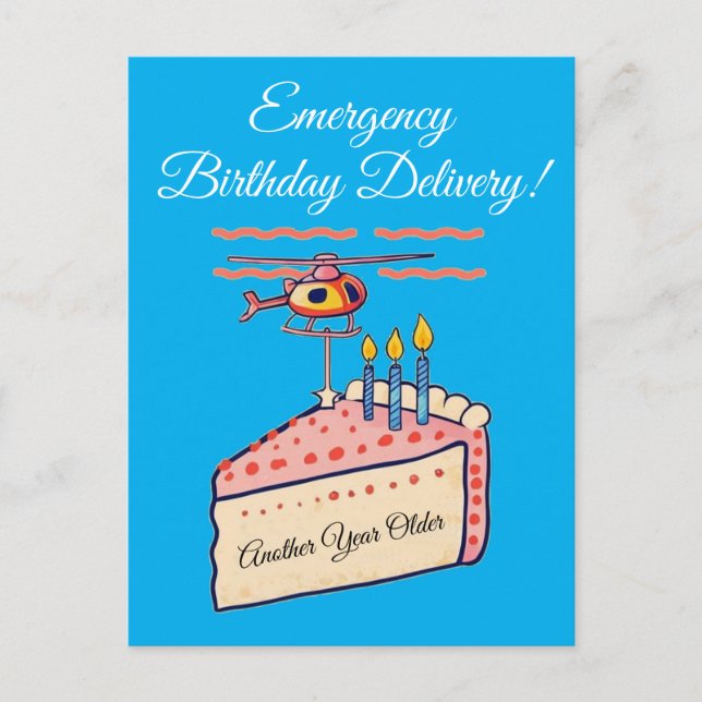 Funny Helicopter Birthday Cake Delivery Art Postcard (Front)