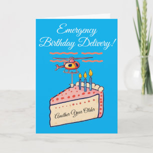 Funny Helicopter Birthday With Cake Delivery Card