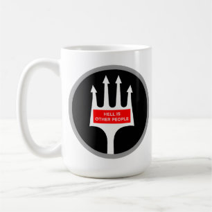 Funny hell is other people pitchfork nasty crowds coffee mug