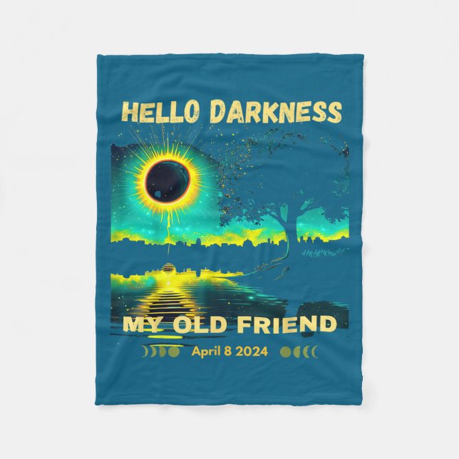 Funny Hello Darkness Friend Solar Eclipse Fleece Blanket (Front)