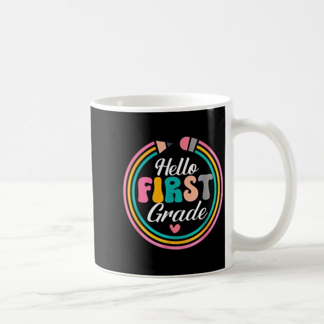 Funny Hello First Grade Pencil Circle Design  Coffee Mug (Right)