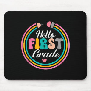 Funny Hello First Grade Pencil Circle Design  Mouse Pad