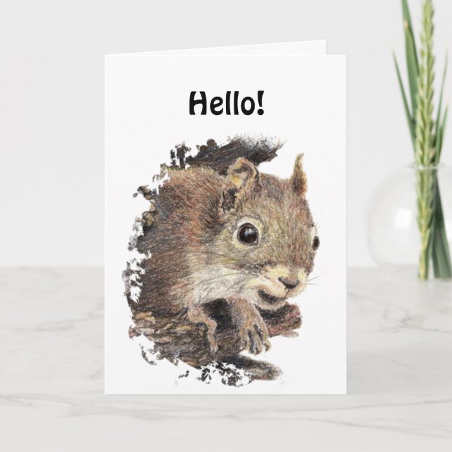 Funny Hello, Hi, with Cute Squirrel Animal Card (Front)