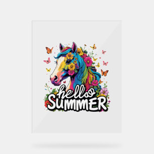 Funny Hello Summer Horse Acrylic Sign