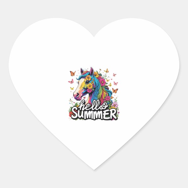 Funny Hello Summer Horse Heart Sticker (Front)