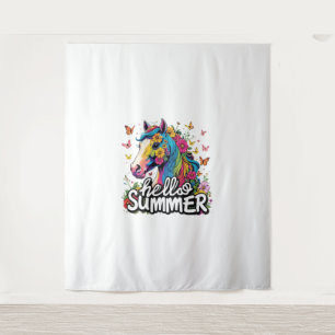 Funny Hello Summer Horse Tapestry