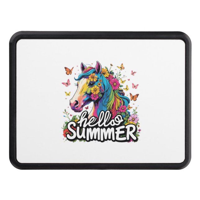 Funny Hello Summer Horse Trailer Hitch Cover (Front)