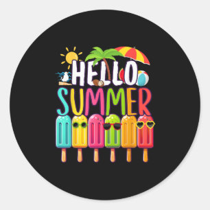 Funny Hello Summer Vacation Popsicle Ice Lolly Ice Classic Round Sticker