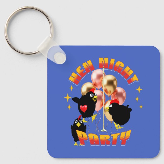 Funny Hen Night Party Chickens Design Keychain (Front)