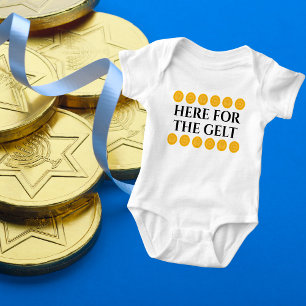 Funny Here for the Gelt, Jewish Holiday Hanukkah  Baby Bodysuit