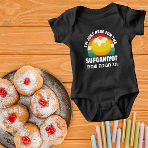 Funny Here for the Sufganiyot Hebrew Hanukkah  Baby Bodysuit
