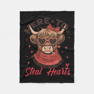 Funny Here To Steal Hearts Valentine’s Day Cow Cut Fleece Blanket