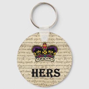 Funny hers text & crown keychain