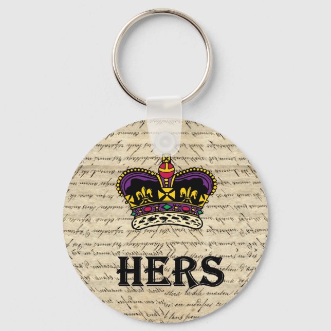 Funny hers text & crown keychain (Front)