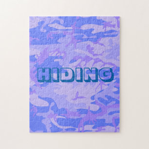 Funny Hiding Camouflage Pastel Blue Pattern Jigsaw Puzzle