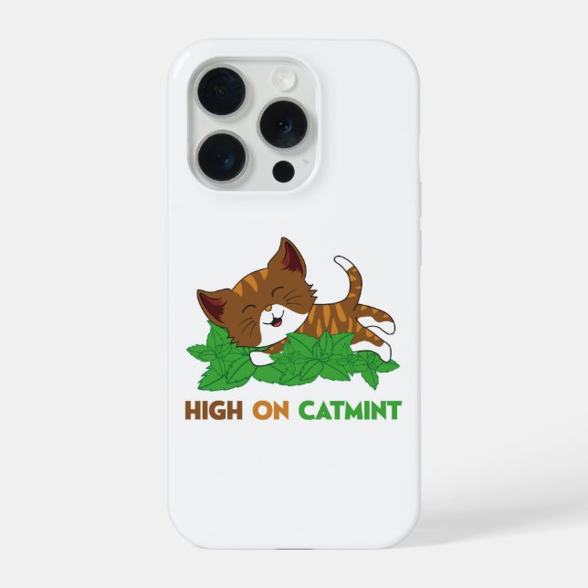 Funny High On Nepeta Catmint Cartoon Cat Art iPhone Case (Back)